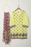 Lime 2PC (P-65-21-Lemon) - Cotton Embroidered Shirt With Printed Chiffon Dupatta