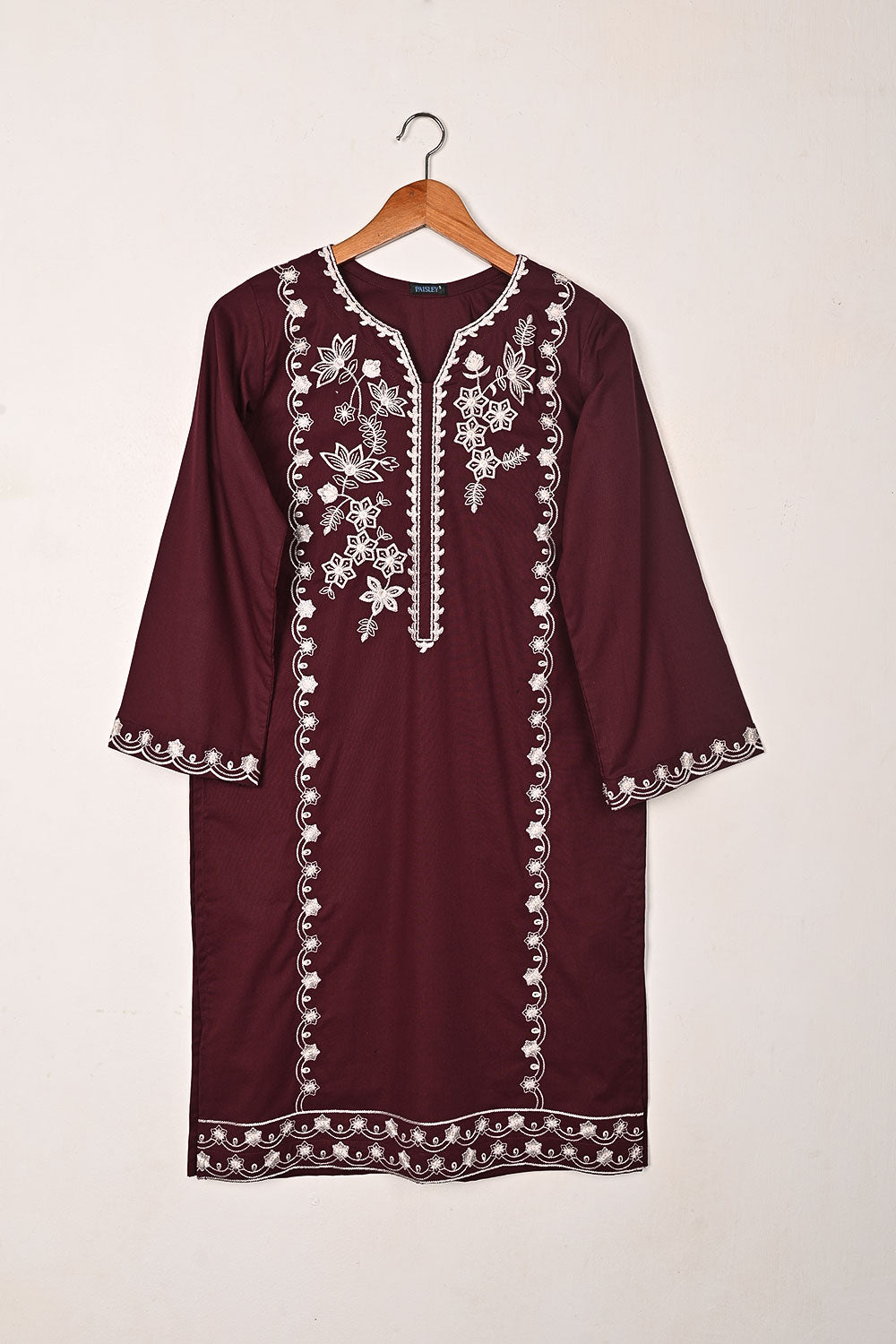 Lumia - Maroon - CAMBRIC EMBROIDERED KURTI