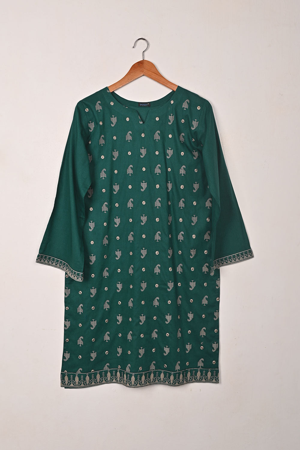 Upside Umbrella - Bottle Green - CAMBRIC EMBROIDERED KURTI