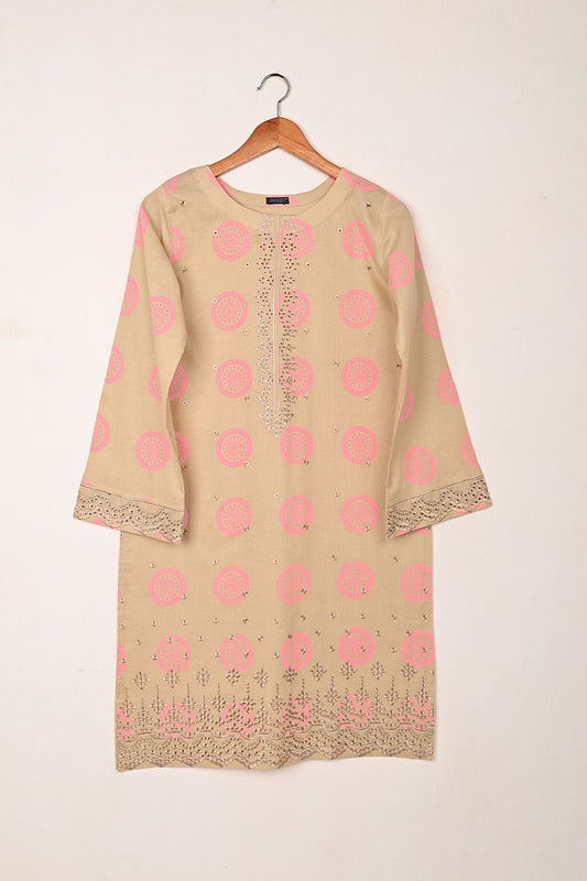 Circle Print - Skin - CAMBRIC EMBROIDERED KURTI