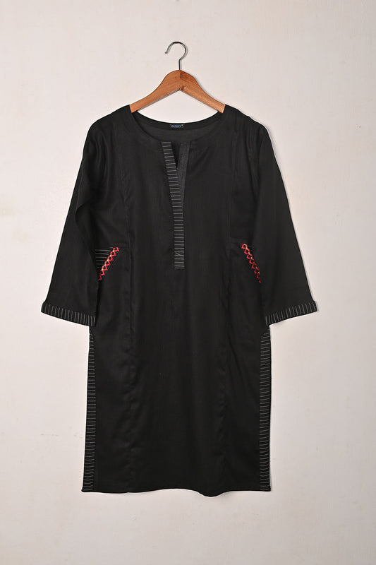 Pocket - Black - CAMBRIC EMBROIDERED KURTI