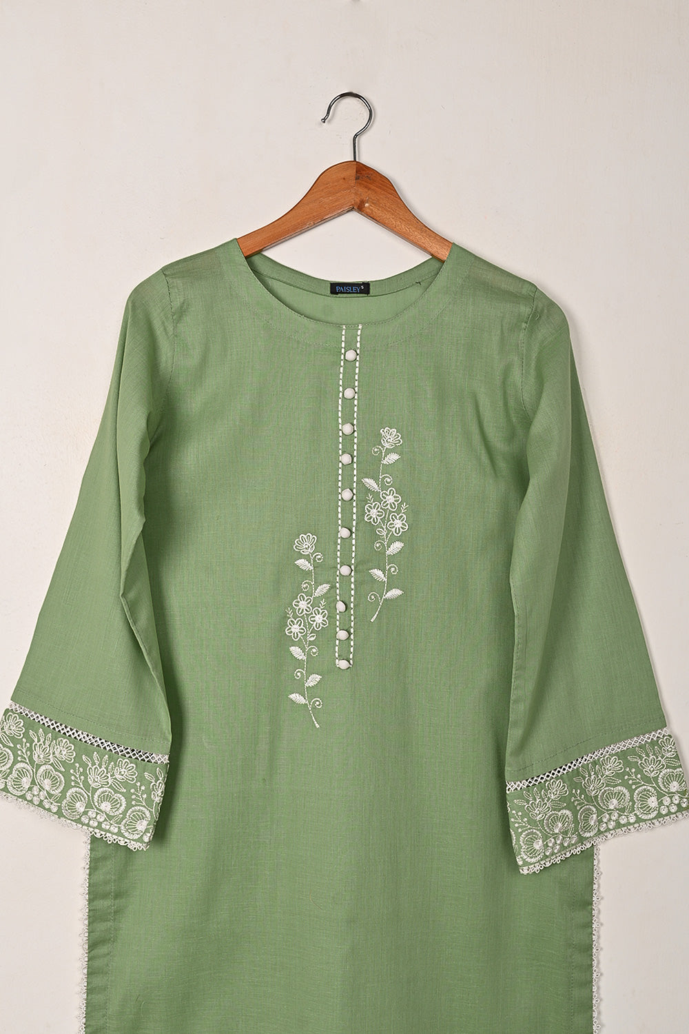 Ruby - Green - CAMBRIC EMBROIDERED KURTI