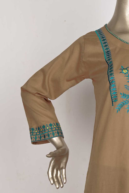 P-60-22K-BREACH KHAAKI | COTTON EMBROIDERED KURTI