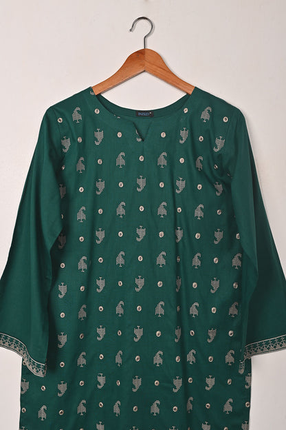 Upside Umbrella - Bottle Green - CAMBRIC EMBROIDERED KURTI