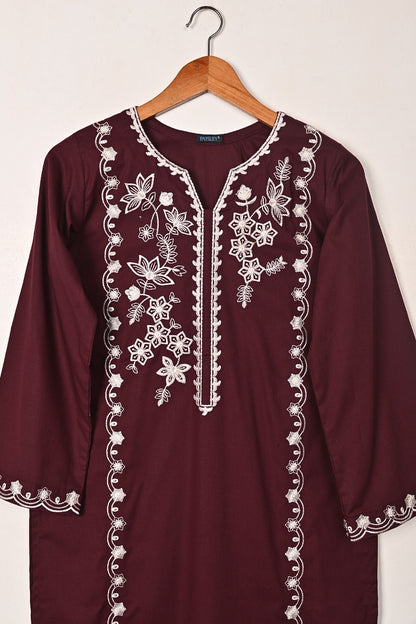 Lumia - Maroon - CAMBRIC EMBROIDERED KURTI