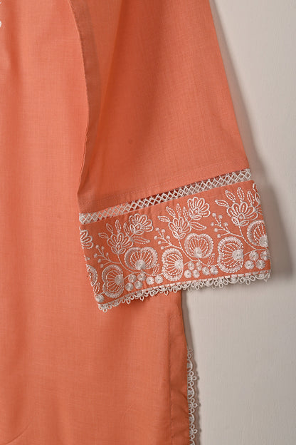 Ruby - Dark Peach - CAMBRIC EMBROIDERED KURTI