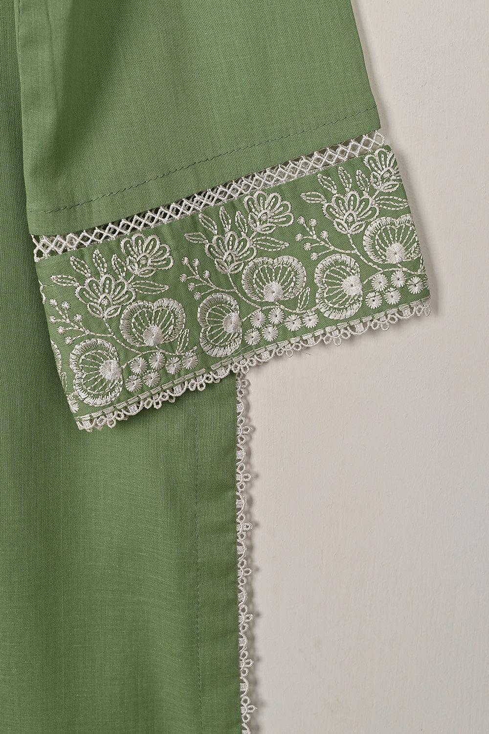 Ruby - Green - CAMBRIC EMBROIDERED KURTI