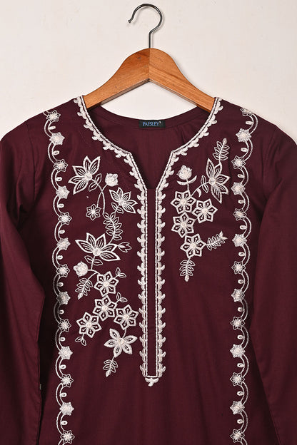 Lumia - Maroon - CAMBRIC EMBROIDERED KURTI