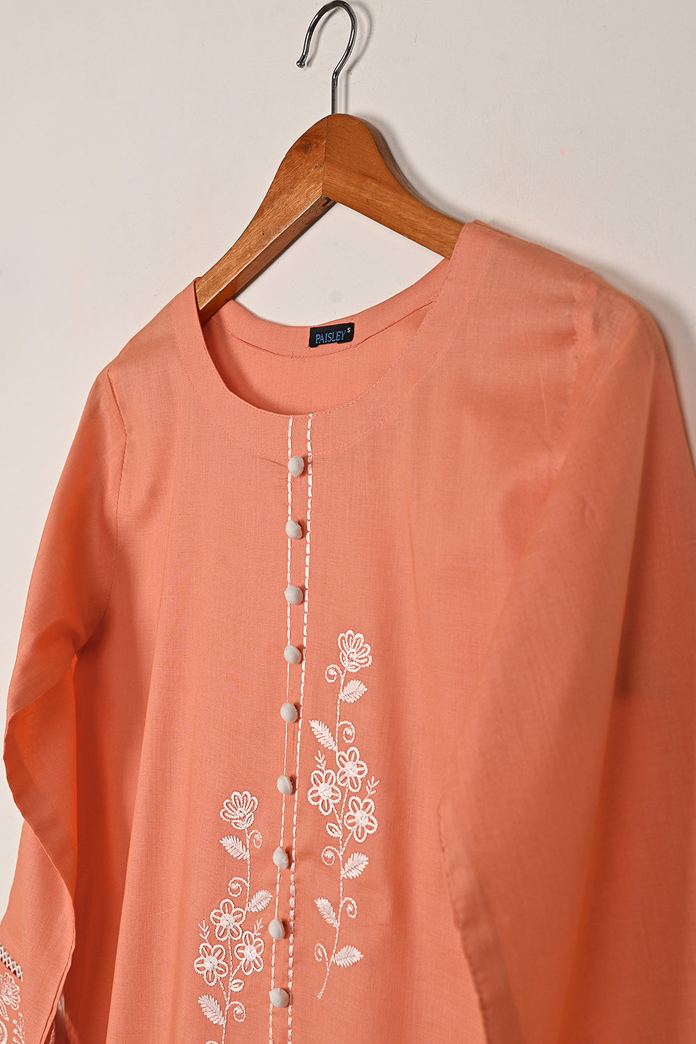 Ruby - Dark Peach - CAMBRIC EMBROIDERED KURTI