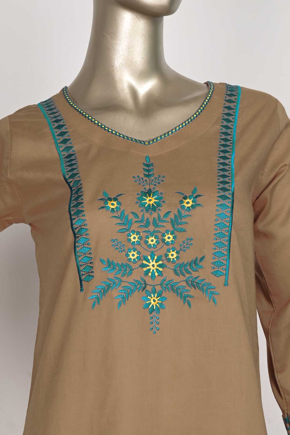 P-60-22K-BREACH KHAAKI | COTTON EMBROIDERED KURTI