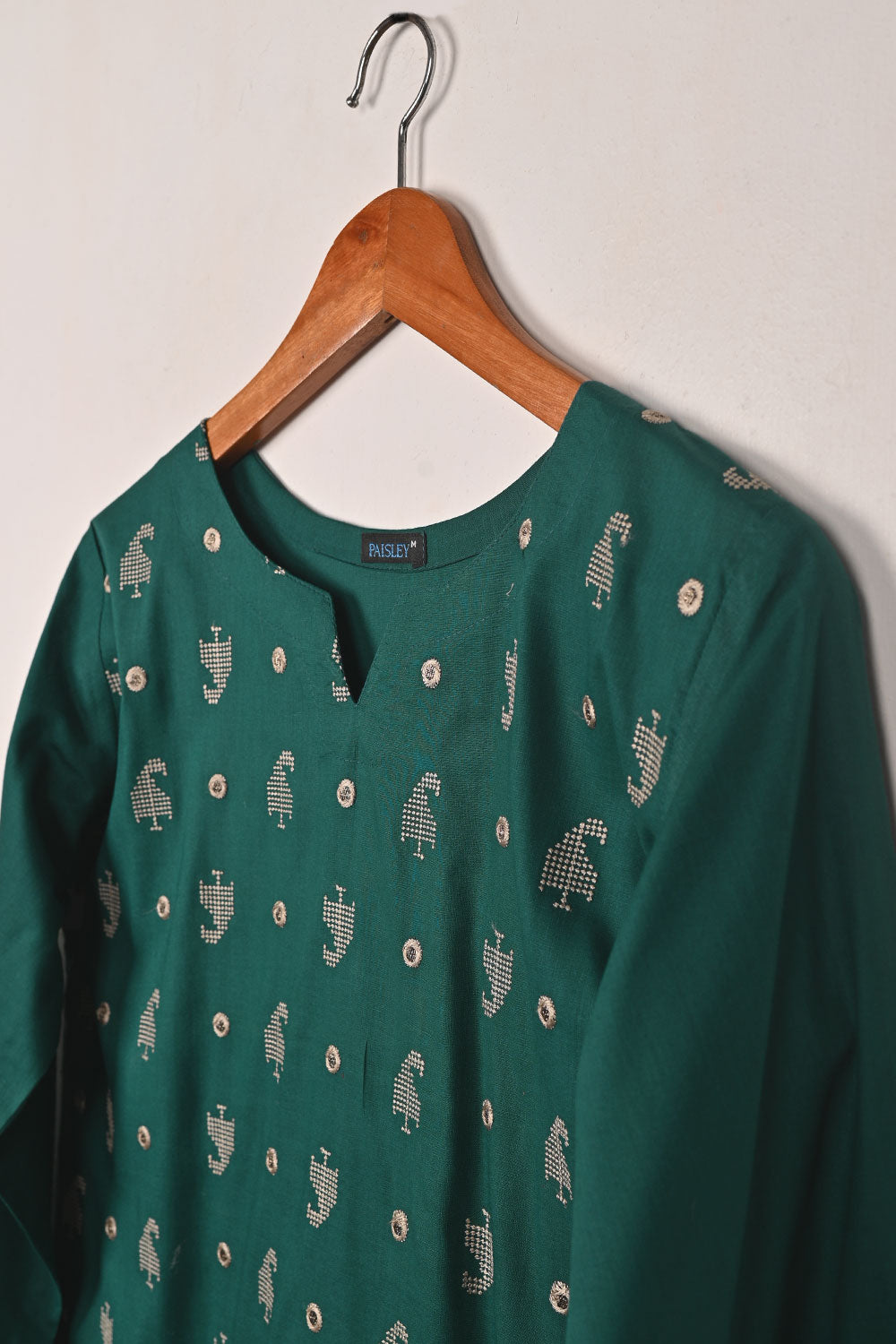 Upside Umbrella - Bottle Green - CAMBRIC EMBROIDERED KURTI