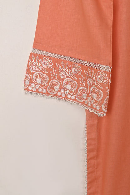 Ruby - Dark Peach - CAMBRIC EMBROIDERED KURTI