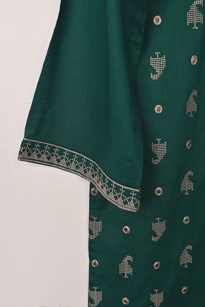 Upside Umbrella - Bottle Green - CAMBRIC EMBROIDERED KURTI