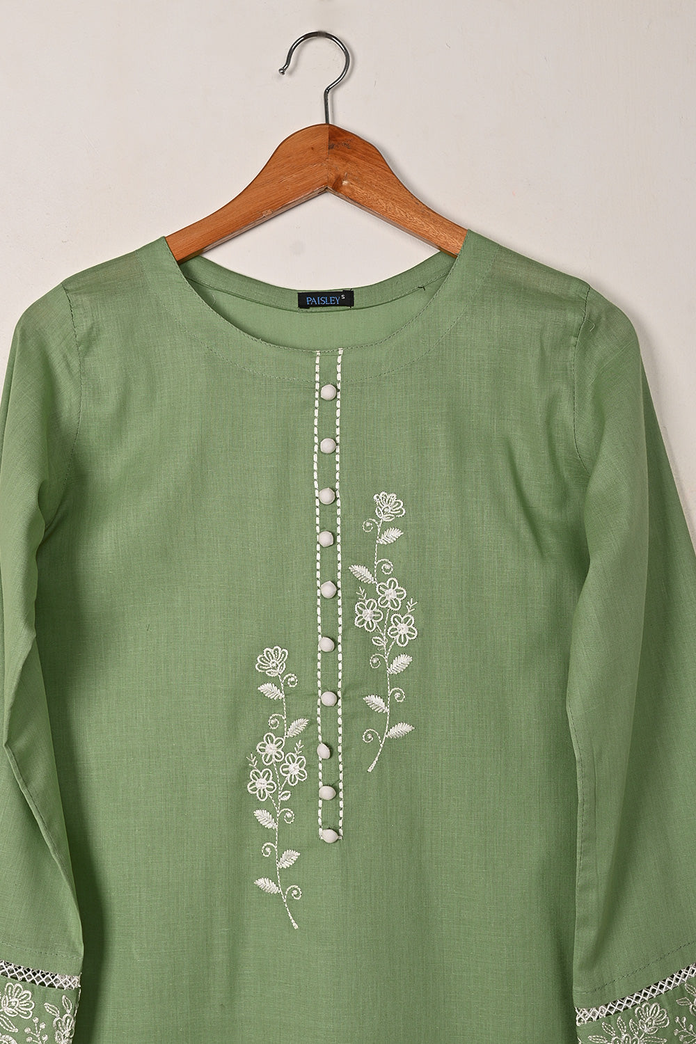 Ruby - Green - CAMBRIC EMBROIDERED KURTI