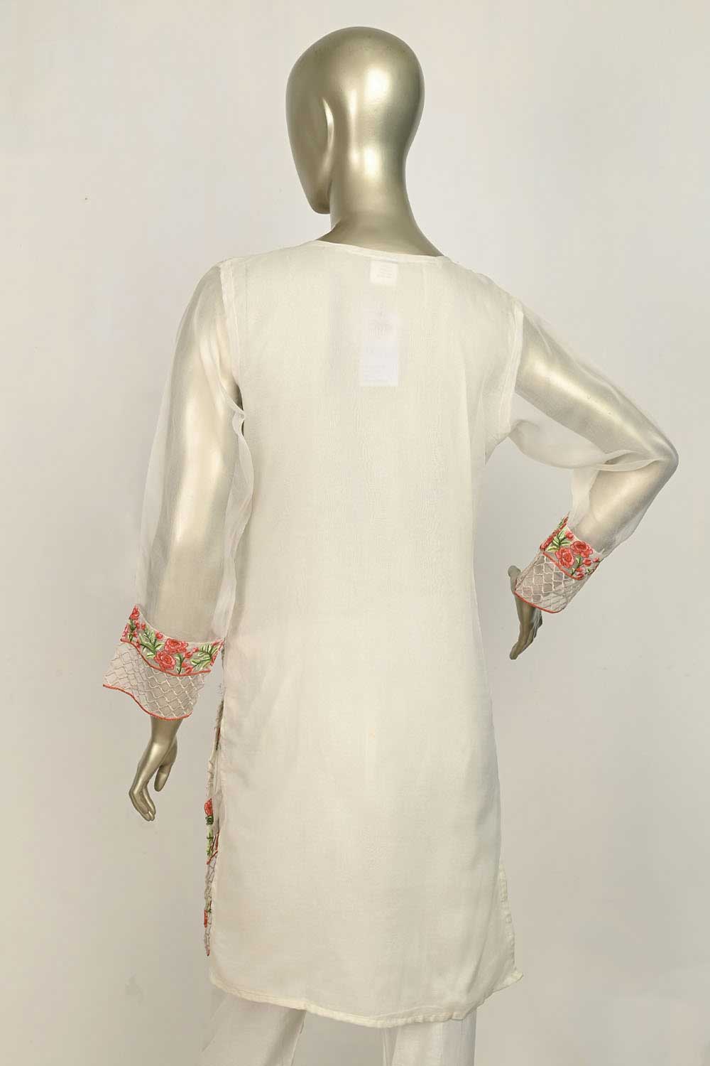 P-76-17-OFFWHITE - RED ROSE | ORGANZA EMBROIDERED KURTI