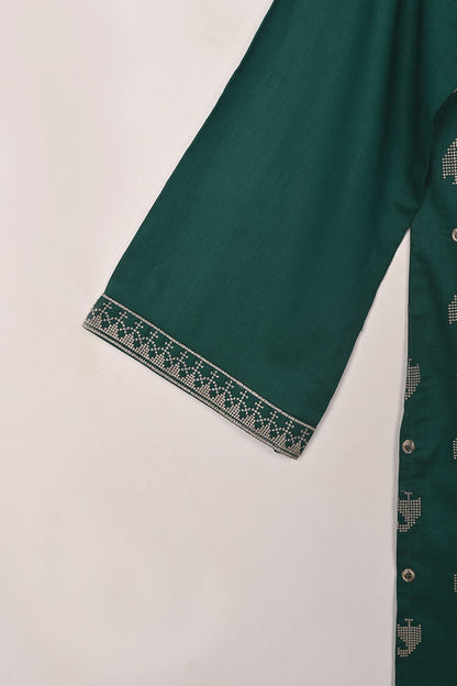 Upside Umbrella - Bottle Green - CAMBRIC EMBROIDERED KURTI