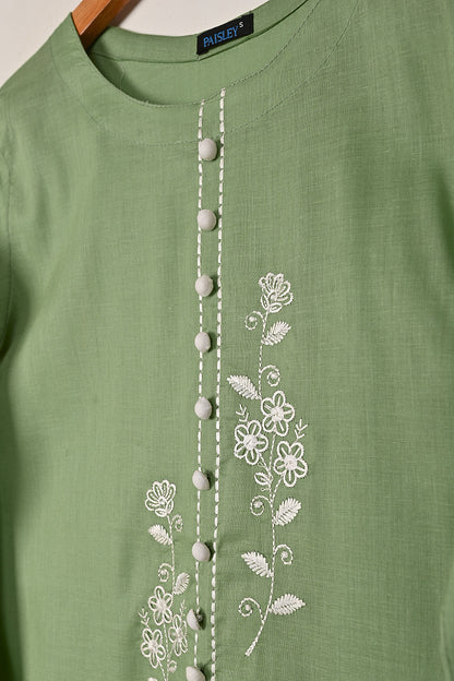 Ruby - Green - CAMBRIC EMBROIDERED KURTI