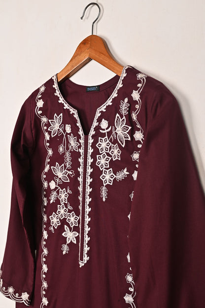 Lumia - Maroon - CAMBRIC EMBROIDERED KURTI