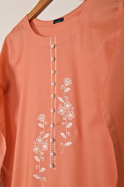 Ruby - Dark Peach - CAMBRIC EMBROIDERED KURTI