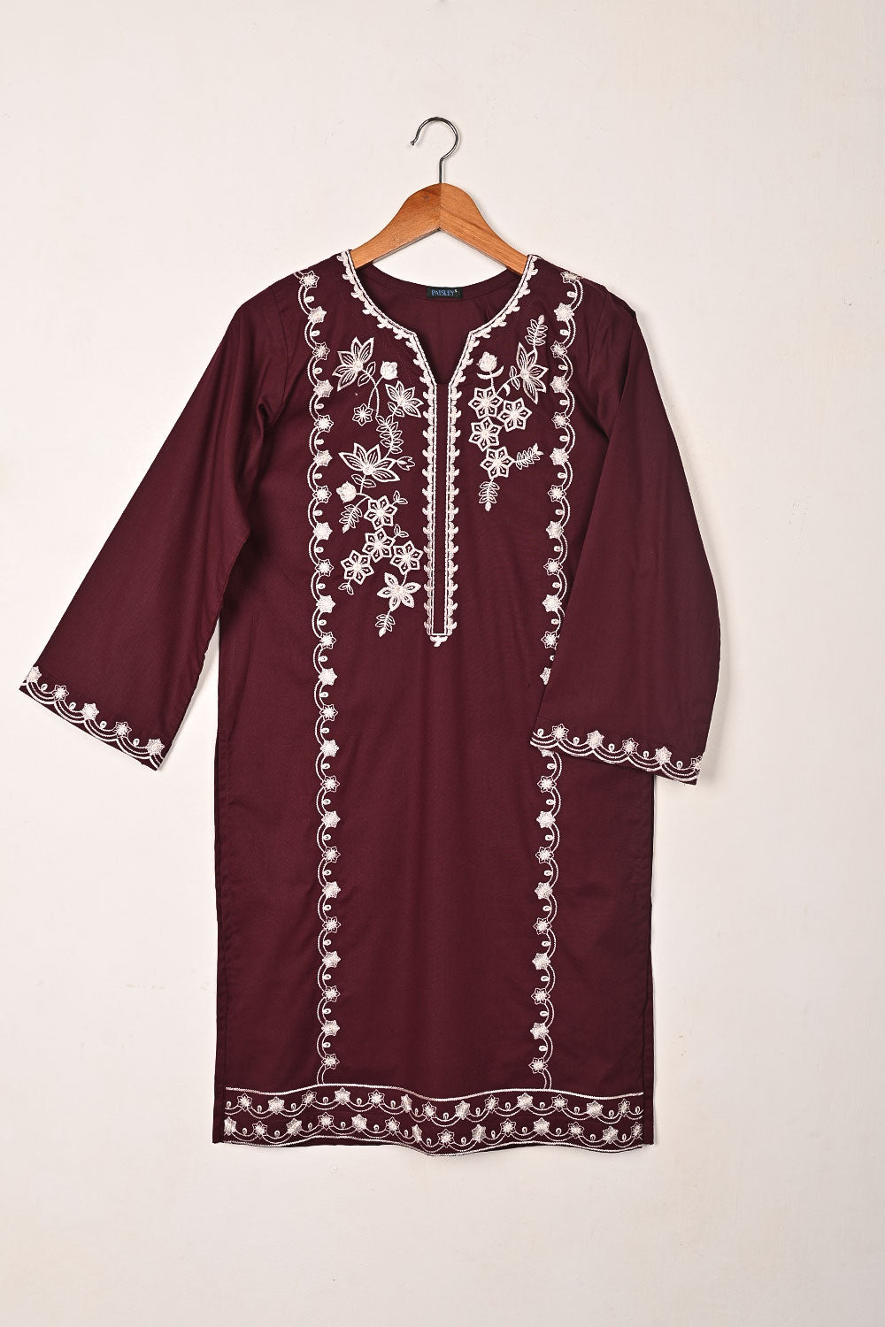 Lumia - Maroon - CAMBRIC EMBROIDERED KURTI