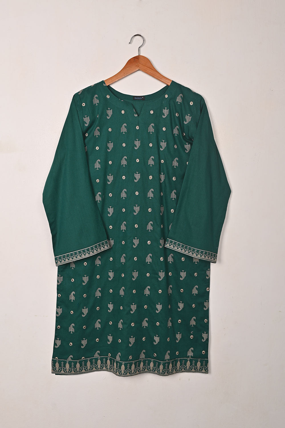 Upside Umbrella - Bottle Green - CAMBRIC EMBROIDERED KURTI