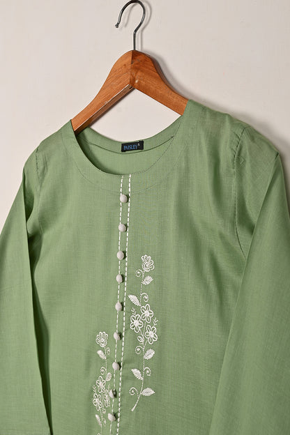 Ruby - Green - CAMBRIC EMBROIDERED KURTI