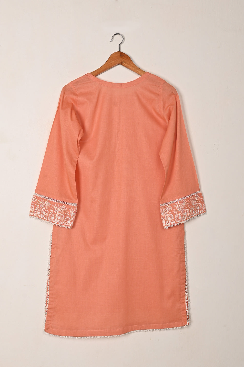 Ruby - Dark Peach - CAMBRIC EMBROIDERED KURTI