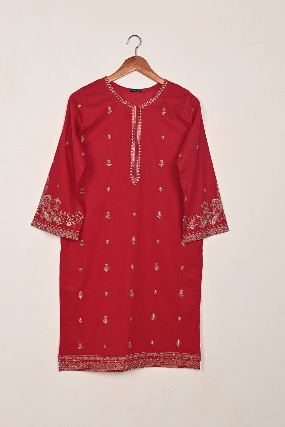 Parallel - Red - CAMBRIC EMBROIDERED KURTI