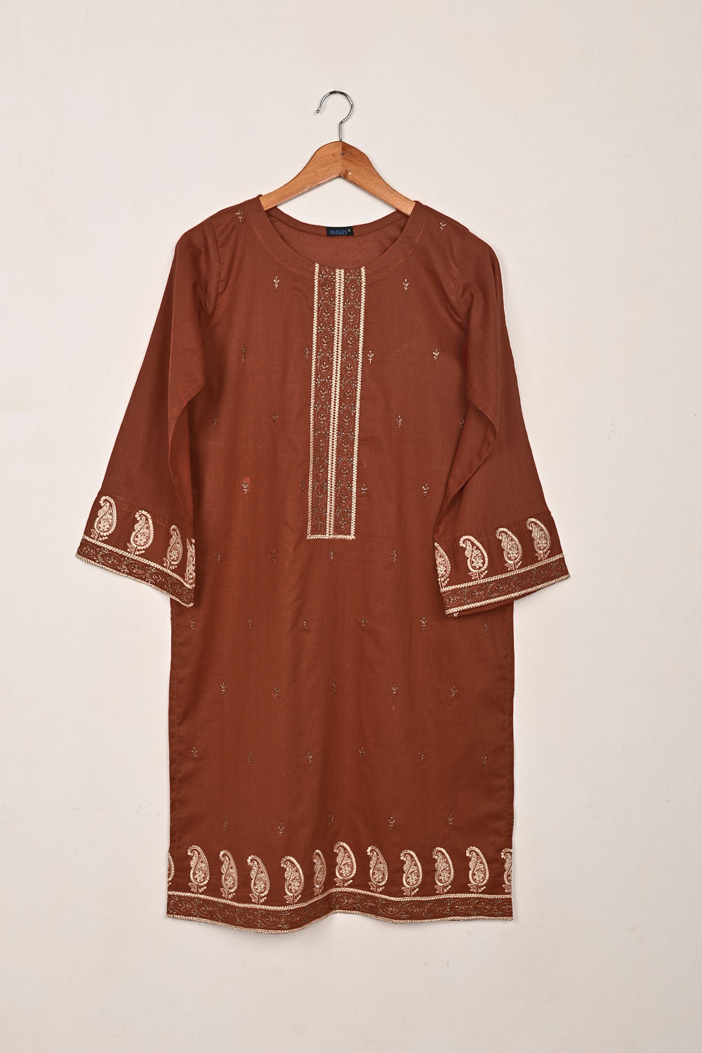 Carry Daman - Rust - CAMBRIC EMBROIDERED KURTI