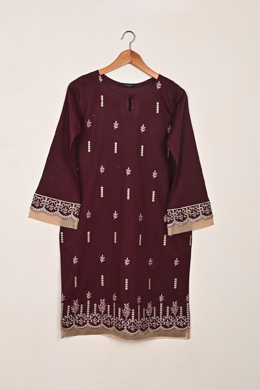 Elegant - Maroon - CAMBRIC EMBROIDERED KURTI