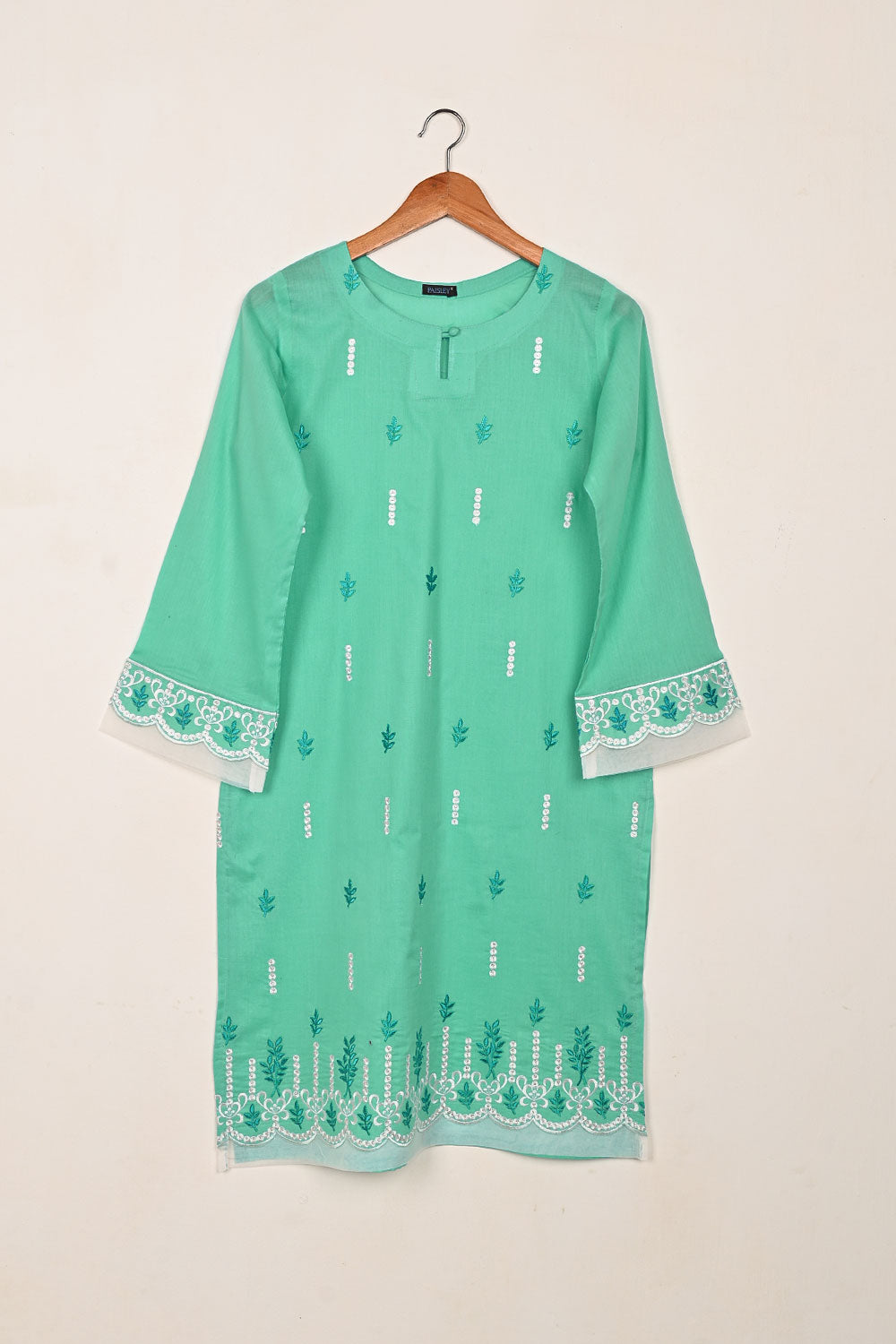 Elegant - Sea Green - CAMBRIC EMBROIDERED KURTI