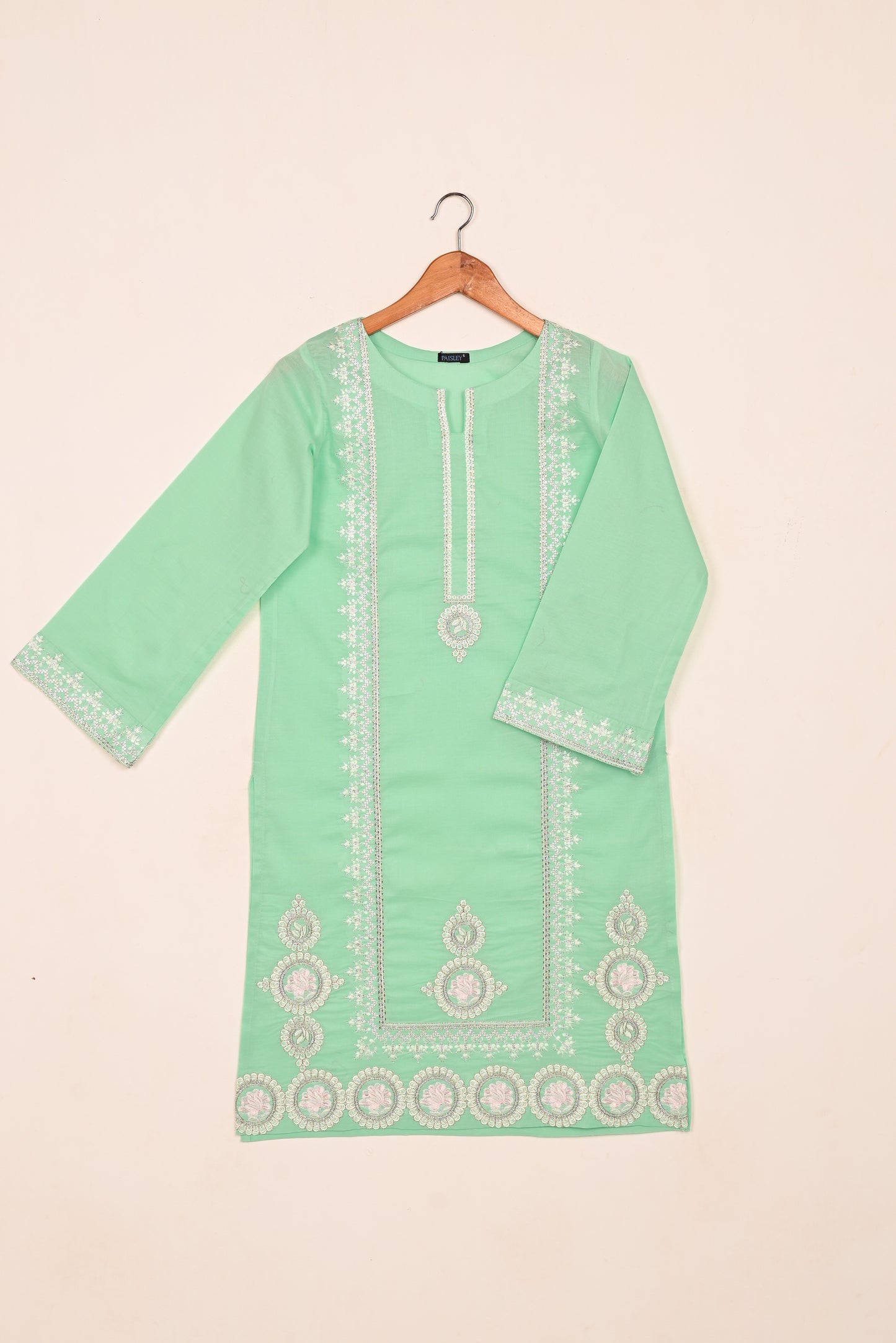 Rings - Sea Green- CAMBRIC EMBROIDERED KURTI