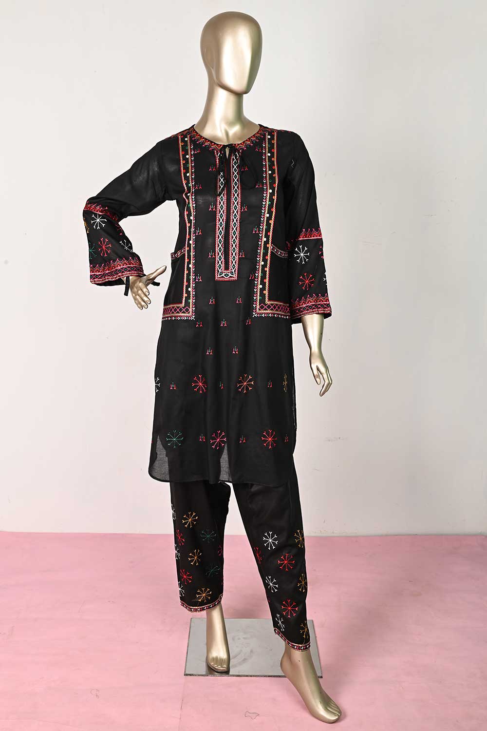 P-10-23-Black - Kashmiri | 2Pc Cambric Embroidered Shirt With Embroidered Trouser