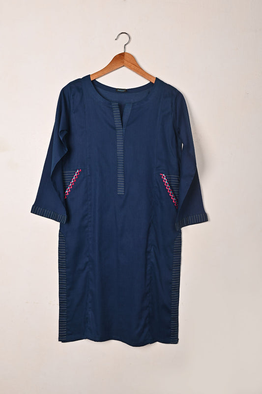 Pocket - Royal Blue - CAMBRIC EMBROIDERED KURTI