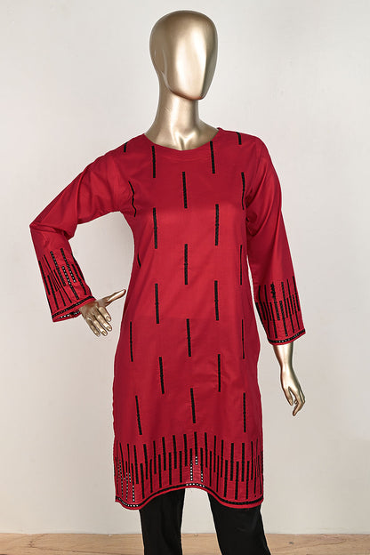 P-18-23-Red&Black- Boring | Cambric Embroidered Kurti