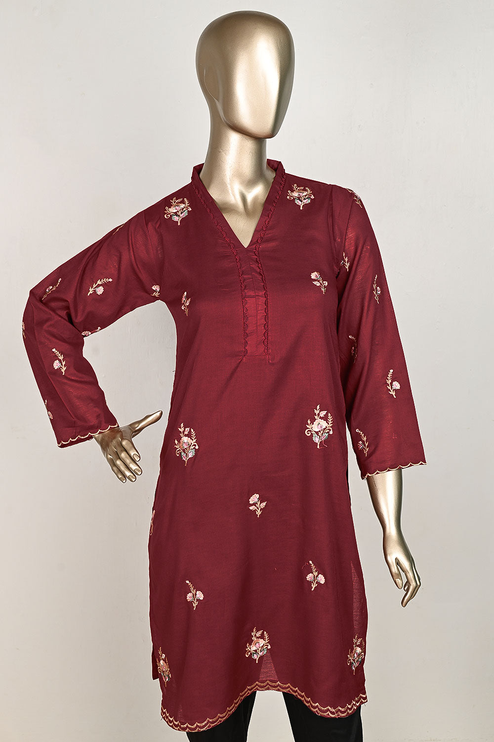 P-25-23-Maroon - Concrete | Cambric Embroidered Kurti