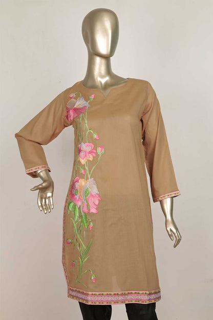 P-25-22-SPURT KHAAKI | COTTON EMBROIDERED KURTI