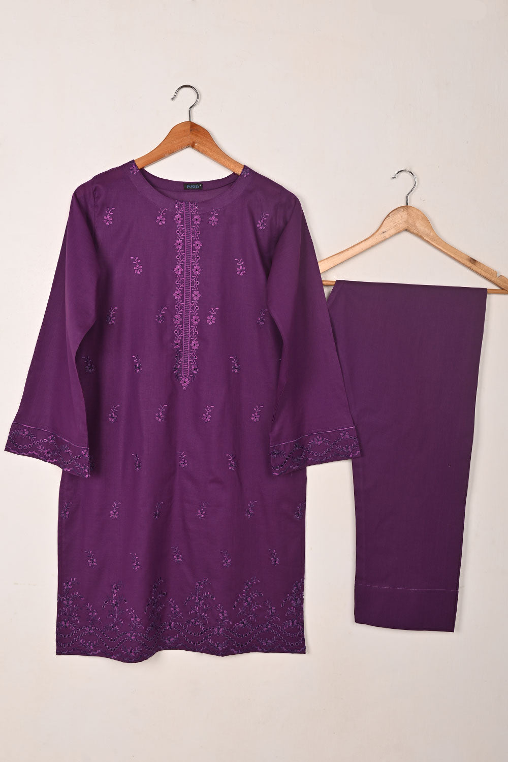 Chrome 2Pc - Purple- CAMBRIC EMBROIDERED DRESS