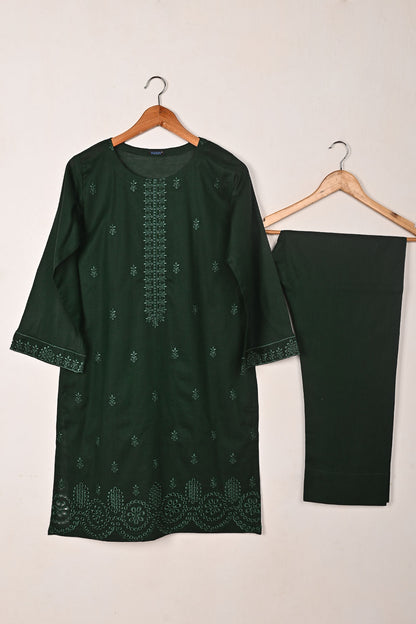 Sparko 2Pc - Bottle Green- CAMBRIC EMBROIDERED DRESS