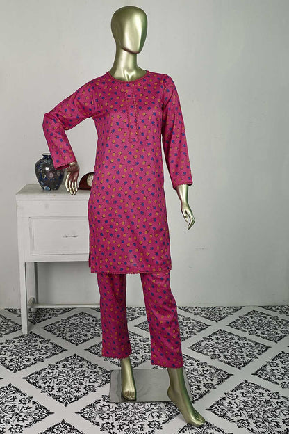 P-14-23-Pink - Tiny Roses | 2Pc Cambric Printed Shirt With Printed Trouser