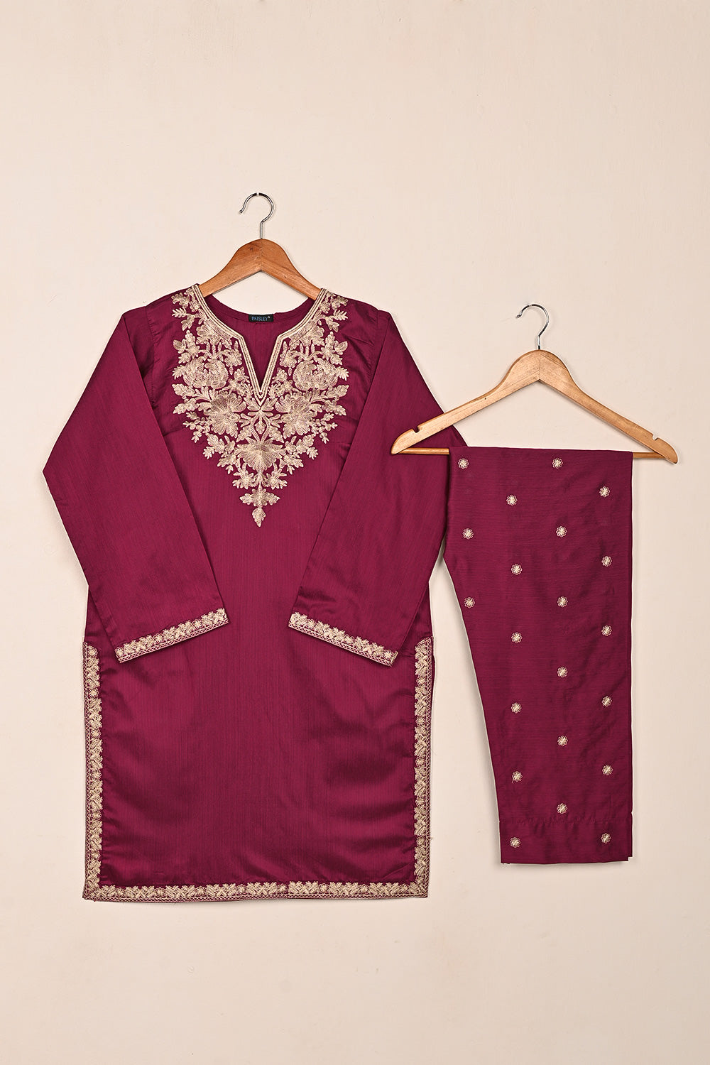 Soy - Dark Pink- 2Pc COTTON SILK EMBROIDERED DRESS