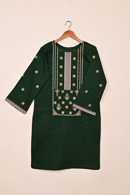 Podrum - Bottle Green - CAMBRIC EMBROIDERED KURTI