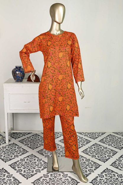 P-21-23-Orange - Garden Gulab | 2Pc Cambric Printed Shirt With Printed Trouser