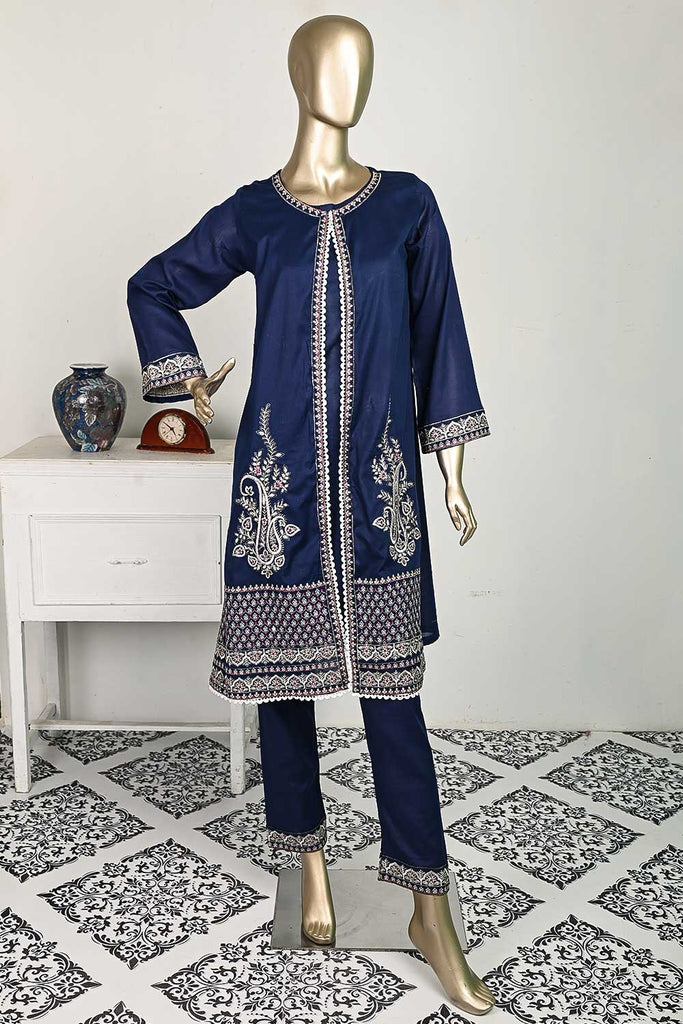 P-23-23-Blue - Coat | 2Pc Cambric Printed Shirt With Printed Trouser