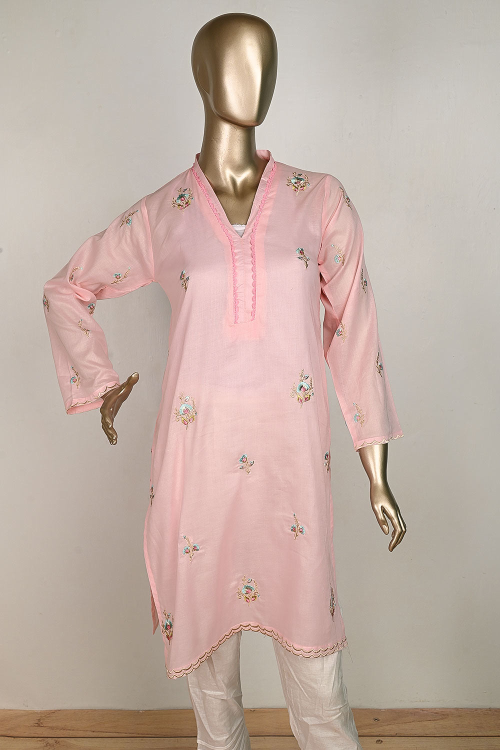 P-25-23-Pink - Concrete | Cambric Embroidered Kurti