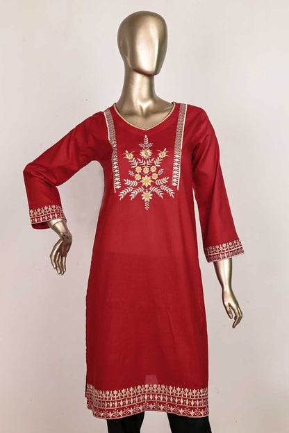 P-60-22-RED BREACH RED | COTTON EMBROIDERED KURTI