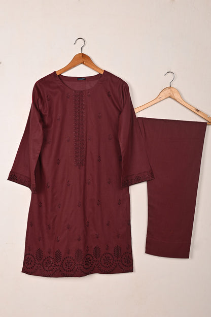 Sparko 2Pc - Maroon- CAMBRIC EMBROIDERED DRESS