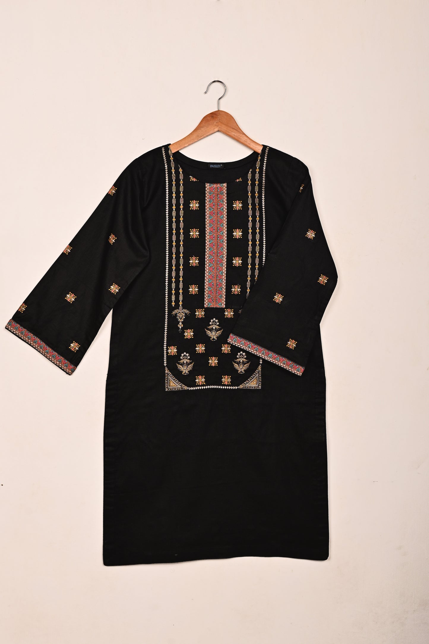 Podrum - Black - CAMBRIC EMBROIDERED KURTI