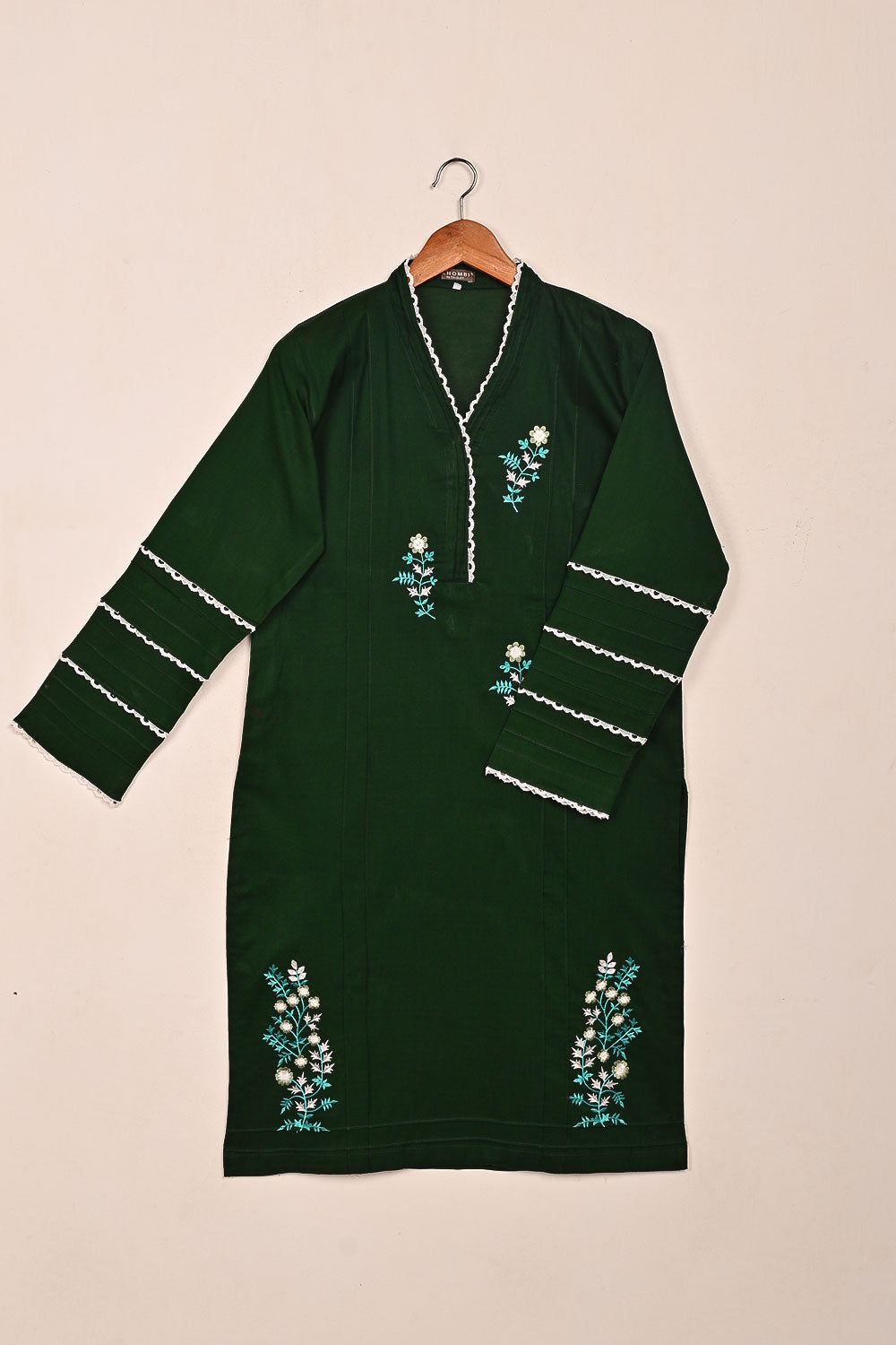 Groove - Bottle Green - CAMBRIC EMBROIDERED KURTI