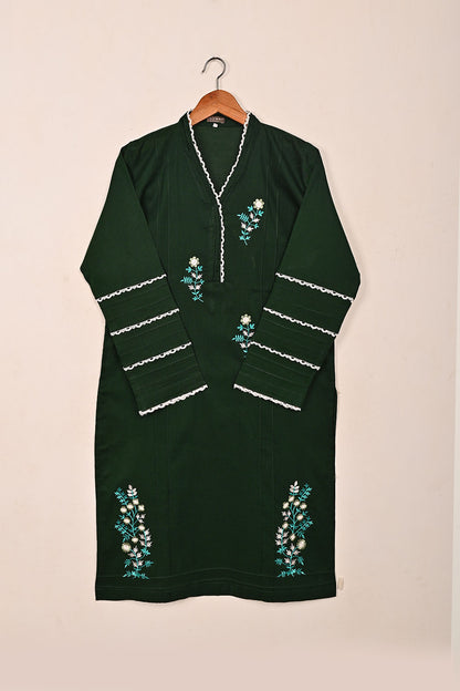 Groove - Bottle Green - CAMBRIC EMBROIDERED KURTI